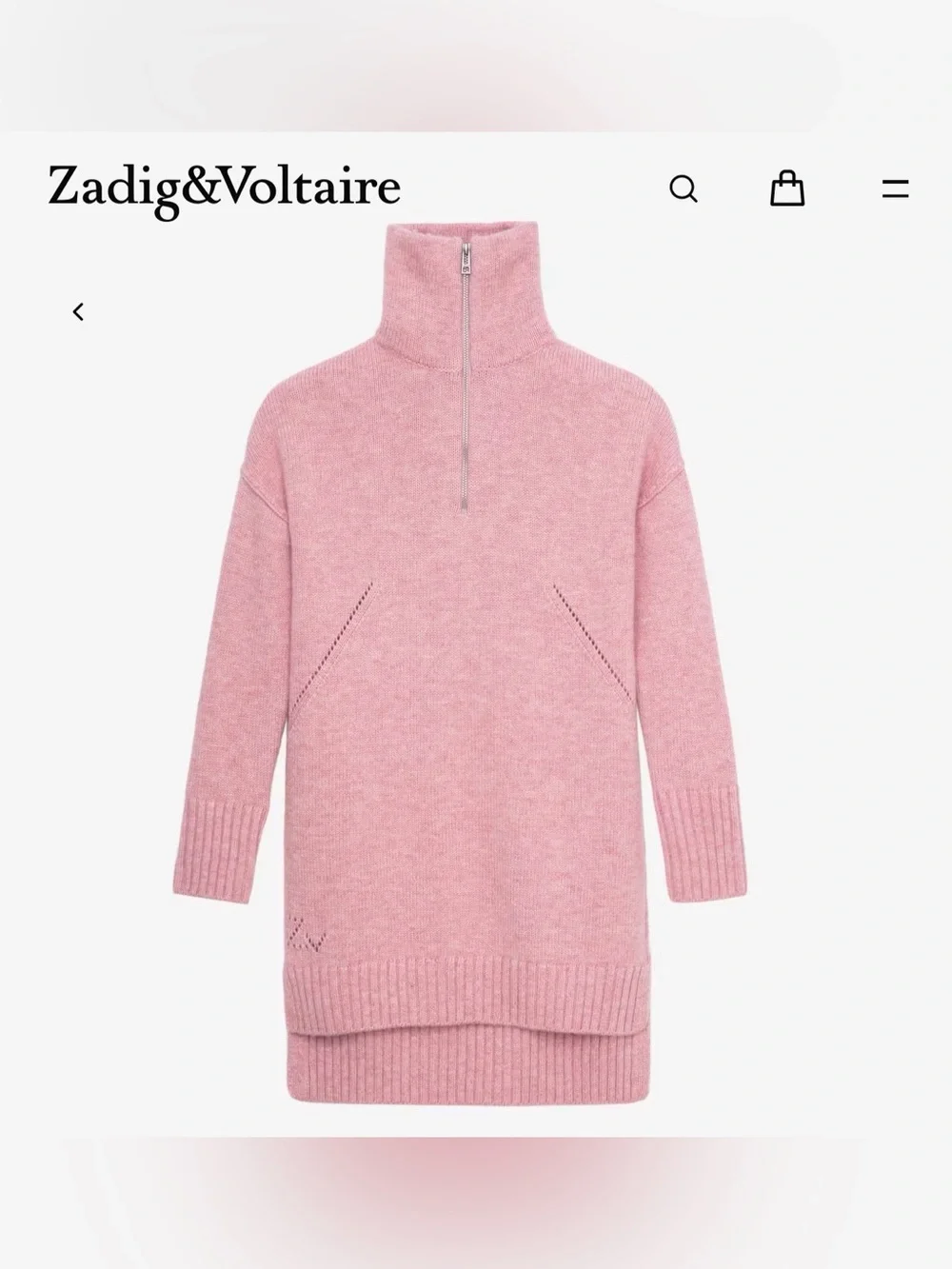 Zadig & Voltaire Dusty Pink Half-Zip Turtleneck Sweater
